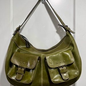 Olive green faux leather hobo bag